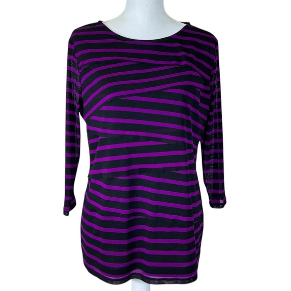 Dana Buchman Tunic Top Sheer Waterfall Layers 3/4 Sleeve Purple Black Women XL - Picture 5 of 16